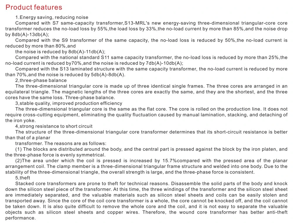 10kv Triangular 3D Roll Core Transformer S13-Mrl Three Dimensional Core